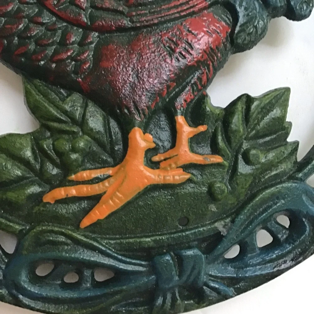 Painted‎ Cast Iron Rooster Trivet Wall Hanging